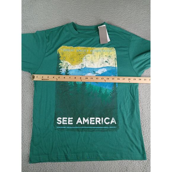 See America Tee Shirt Womens Small Teal Green Blue Creative Action Network NWT - Picture 5 of 7